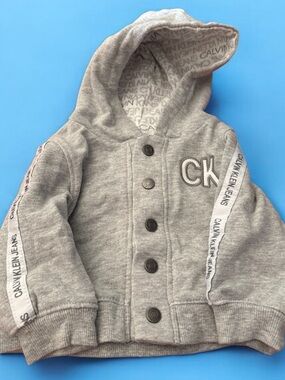 Calvin Klein Baby Hoodie 3–6M Gray CK Logo Button Jacket